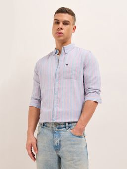 The Bear House - Mens Pink Slim Fit Stripe Woven Casual Shirt