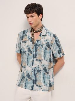 The Bear House - Mens Multi-Color Relaxed Fit Digital Print Woven Casual Shirt