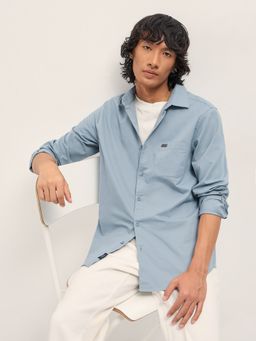 The Bear House - Mens Blue Slim Fit Solid Woven Casual Shirt