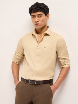 The Bear House - Mens Beige Tailored Fit Textured Woven Formal Shirt