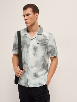 The Bear House - Mens Grey Relaxed Fit Digital Print Woven Casual Shirt