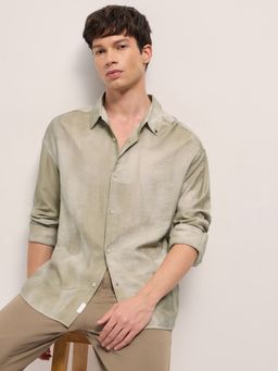 The Bear House - Mens Cream Relaxed Fit Digital Print Woven Casual Shirt