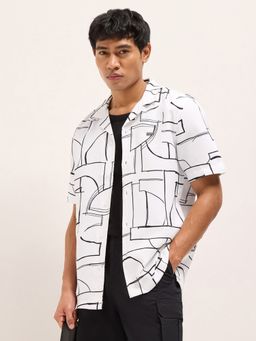 The Bear House - Mens White Relaxed Fit Textured Woven Casual Shirt