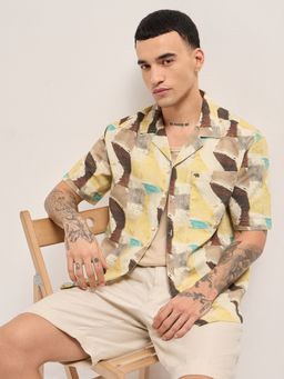 The Bear House - Mens Multi-Color Oversized Printed Woven Casual Shirt