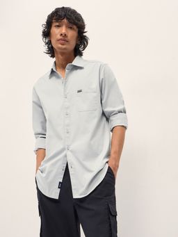 The Bear House - Mens Grey Slim Fit Solid Woven Casual Shirt
