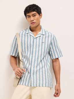 The Bear House - Mens Blue Relaxed Fit Textured Woven Casual Shirt