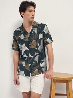 The Bear House - Mens Multi-Color Relaxed Fit Digital Print Woven Casual Shirt