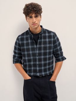 The Bear House - Mens Black Slim Fit Checked Flannel Casual Shirt