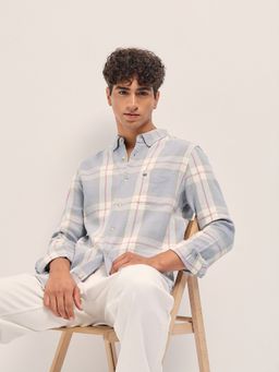 The Bear House - Mens Grey Slim Fit Checked Cotton Woven Casual Shirt