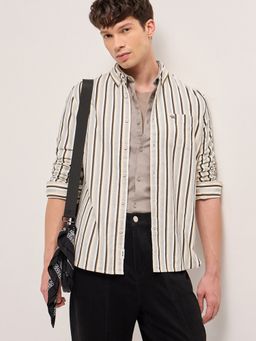 The Bear House - Mens Multi-Color Slim Fit Stripe Cotton Woven Casual Shirt