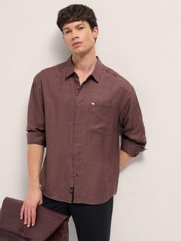 The Bear House - Mens Brown Relaxed Fit Textured Woven Casual Shirt