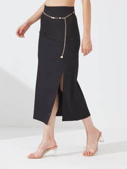 Depano - Black Chic Front Slit Skirt