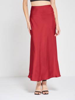Depano - Red Solid Satin Maxi Skirt