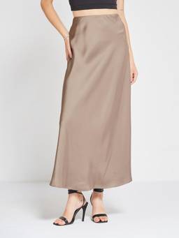 Depano - Grey Solid Satin Maxi Skirt