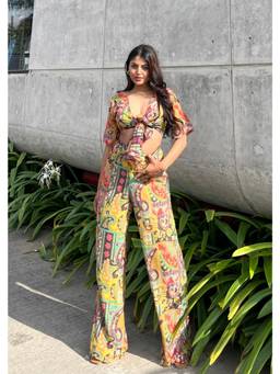 Shubh Shree Studio - Multi-Colour Indie Crop Top With Pant