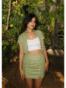 Shubh Shree Studio - Green Check Me Out Shirt With Inner And Skirt
