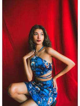 Shubh Shree Studio - Blue Electric Energy Top With Skirt