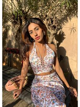 Shubh Shree Studio - Off White Fancy Flora Crop Top With Midi Skirt