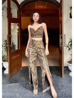 Shubh Shree Studio - Brown Funky Fusion Top With Pant