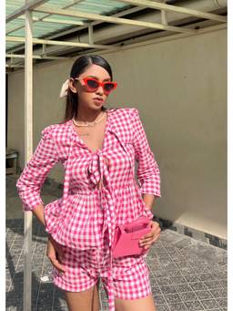 Shubh Shree Studio - Pink Knot So Basic Top With Shorts