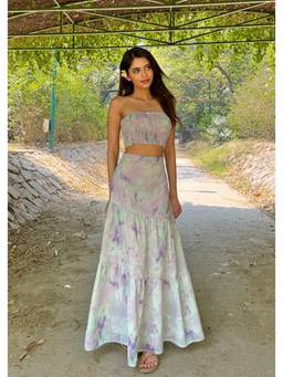 Shubh Shree Studio - Lavender Mint To Be Smocked Tube Top With Maxi Skirt