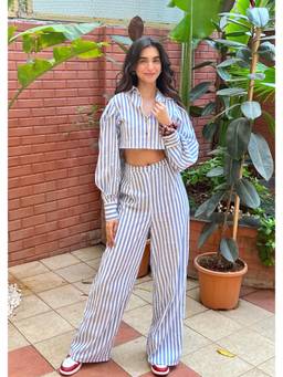 Shubh Shree Studio - Multi-Colour Stripes On Stripes Shirt With Pant