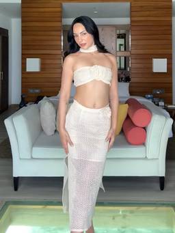 Shubh Shree Studio - Beige The Rose Bandeau Top With Skirt