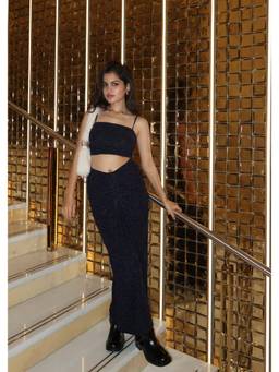 Shubh Shree Studio - Black Twilight Crop Top With Skirt