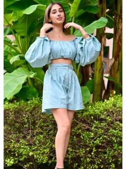 Shubh Shree Studio - Blue Just In Love Two-Piece Crop Top With Shorts