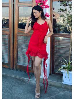 Shubh Shree Studio - Red Fiesta Frill Dress