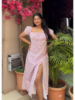 Shubh Shree Studio - Pink Cherry Blossom Midi Dress