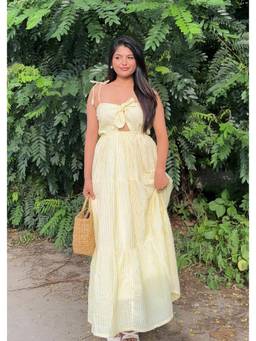 Shubh Shree Studio - Yellow Striped Bow-Tiful Maxi Dress