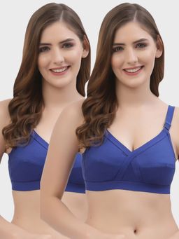 Floret - Non Padded Full Coverage Blue Cotton Bra (Pack of 2)