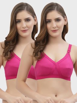 Floret - Non Padded Full Coverage Magenta Cotton Bra (Pack of 2)