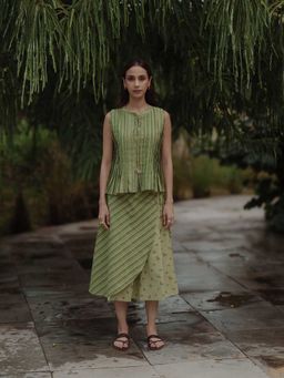 Taru Jaipur - Nagoya Green Pleated Top