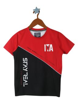 Monte Carlo - Boys Cotton Blend Printed Red and Black T-Shirt