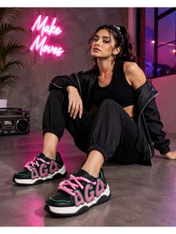 Drop Bold - Women Black Lace-Up Casual Sneakers