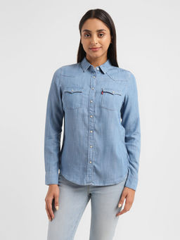 Levi's - Womens Solid Spread Collar Shirt Blue