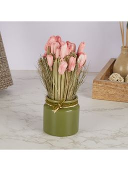 HomeTown - Fleur Dried Floral Arrangemet In Ceramic Jar 18 Cm in Pink Colour