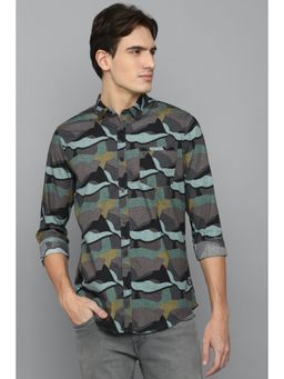 Allen Solly - Men Grey Custom Fit Print Full Sleeves Casual Shirt