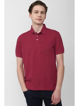 Van Heusen - Men Red Solid Polo Neck T-Shirt