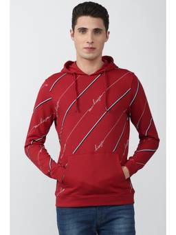 Van Heusen - Men Red Printed Hooded Neck Sweatshirt