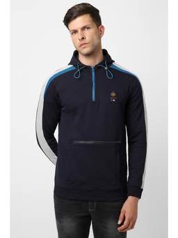 Van Heusen - Men Black Colorblock Hooded Neck Sweatshirt
