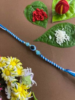Digital Dress Room - Designer Evil Eye Rakhi Blue Crystal Beads Thread Rakhee