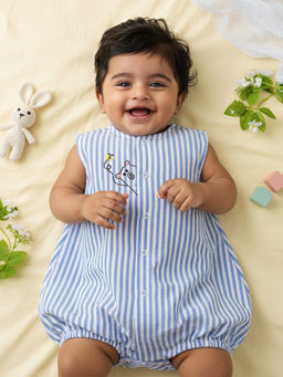 Keebee Organics - Boys Organic Cotton Animal Embroidered Blue Onesies