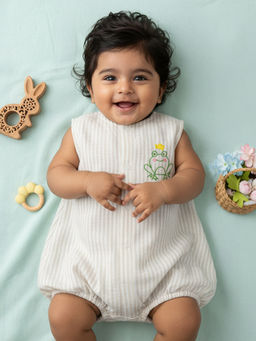 Keebee Organics - Boys Organic Cotton Animal Embroidered Beige Onesies