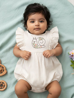 Keebee Organics - Girls Organic Cotton Animal Embroidered Beige Onesies