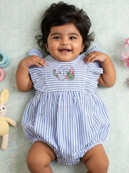 Keebee Organics - Girls Organic Cotton Animal Embroidered Blue Onesies