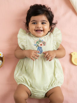 Keebee Organics - Girls Organic Cotton Floral Embroidered Green Onesies