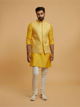Twamev - Men Yellow Majesty Kurta with Churidar and Jacket